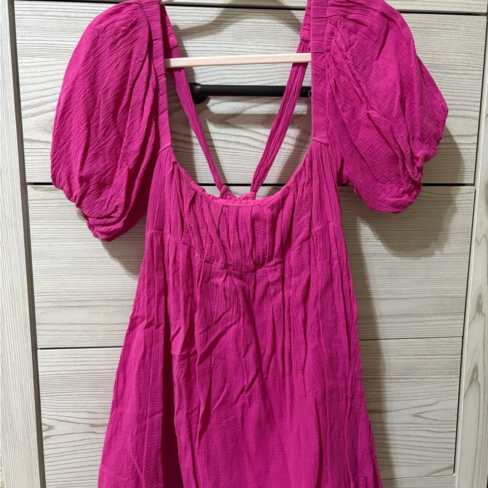 Pink Puff Sleeve Mini Dress